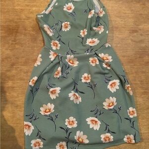 Sage, green and floral mini dress